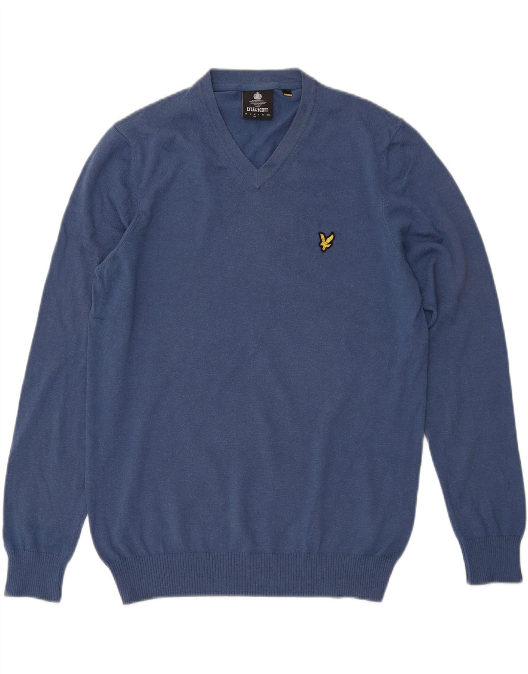 Lyle & Scott Suéter masculino com gola V e algodão azul médio