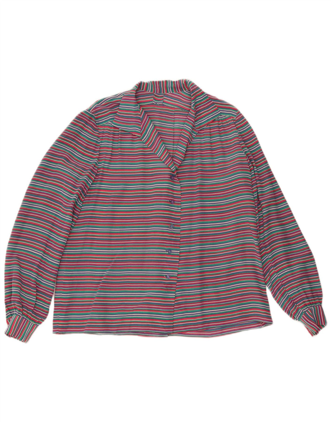 Blusa feminina vintage UK 14 grande listrada multicolorida