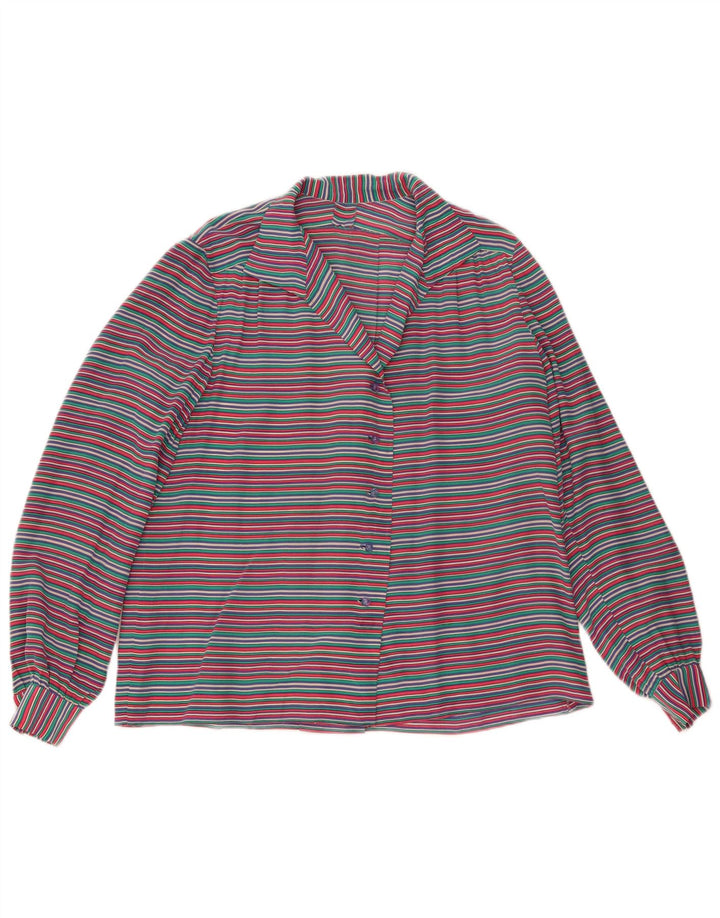 Blusa feminina vintage UK 14 grande listrada multicolorida