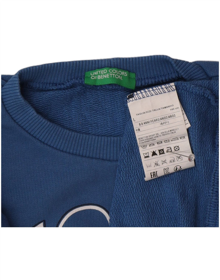 Suéter gráfico Benetton Boys 8-9 anos grande algodão azul