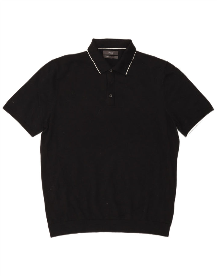 Camisa pólo masculina Marks & Spencer grande algodão preto