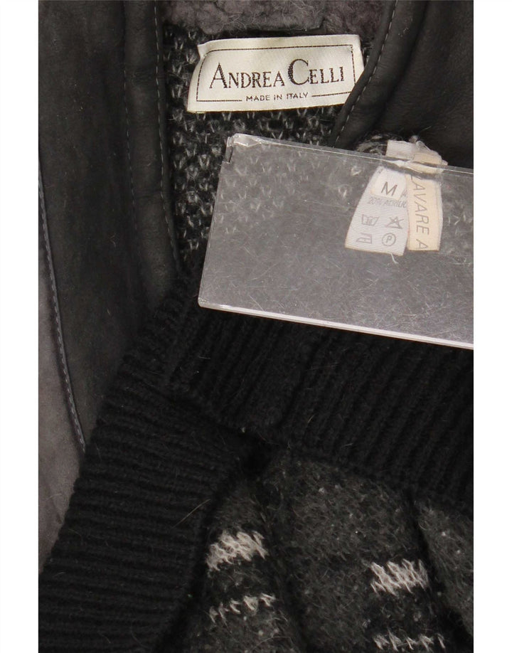 Suéter masculino Andrea Celli com decote em V, mohair geométrico cinza médio