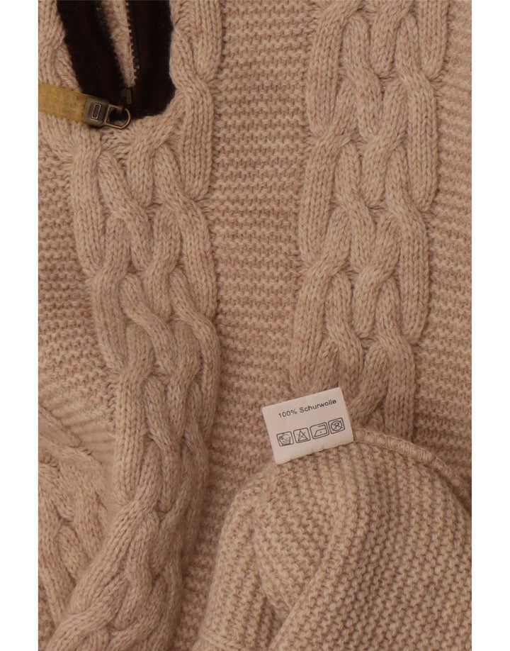Suéter vintage masculino com zíper e gola em bloco grande de lã bege