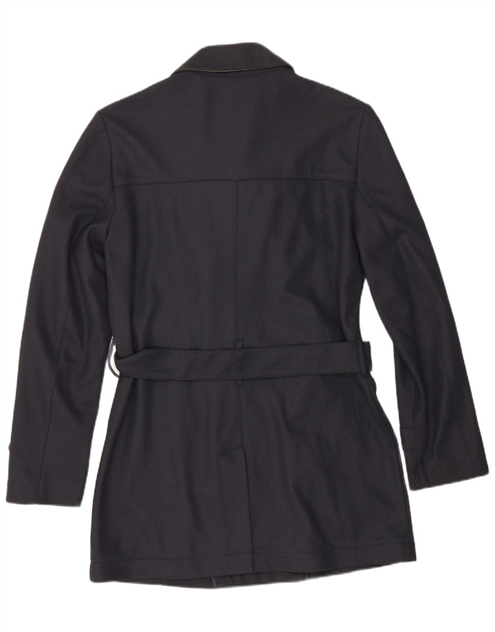 Zara Mens Trench Coat UK 40 Poliéster Azul Marinho Médio