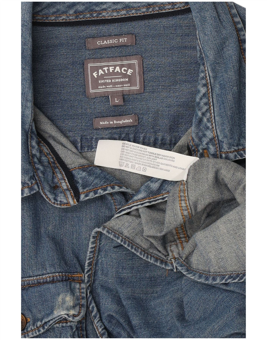 Fat Face Mens Classic Fit Camisa Jeans Grande Algodão Azul