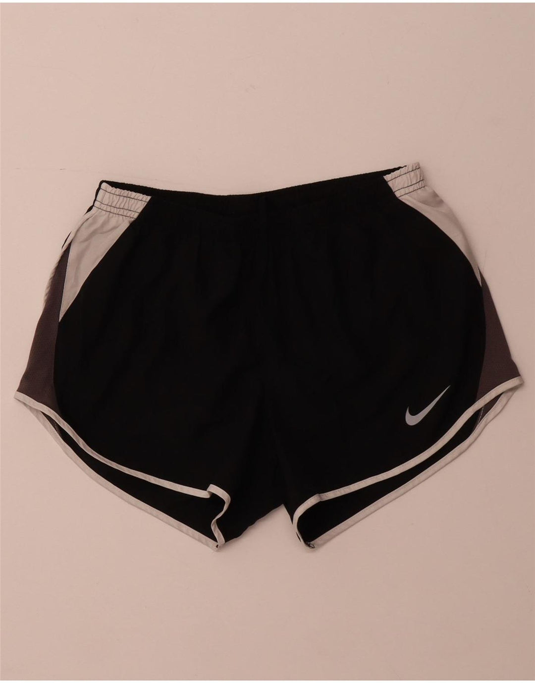 Shorts esportivos femininos NIKE Dri Fit UK 8 pequenos pretos em bloco colorido de poliéster