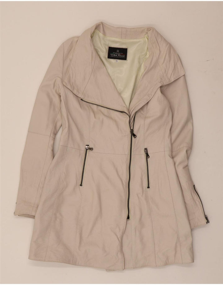 Casaco de couro feminino vintage IT 42 médio couro branco