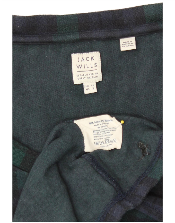 Jack Wills Top feminino de manga comprida Reino Unido 12 algodão xadrez verde médio