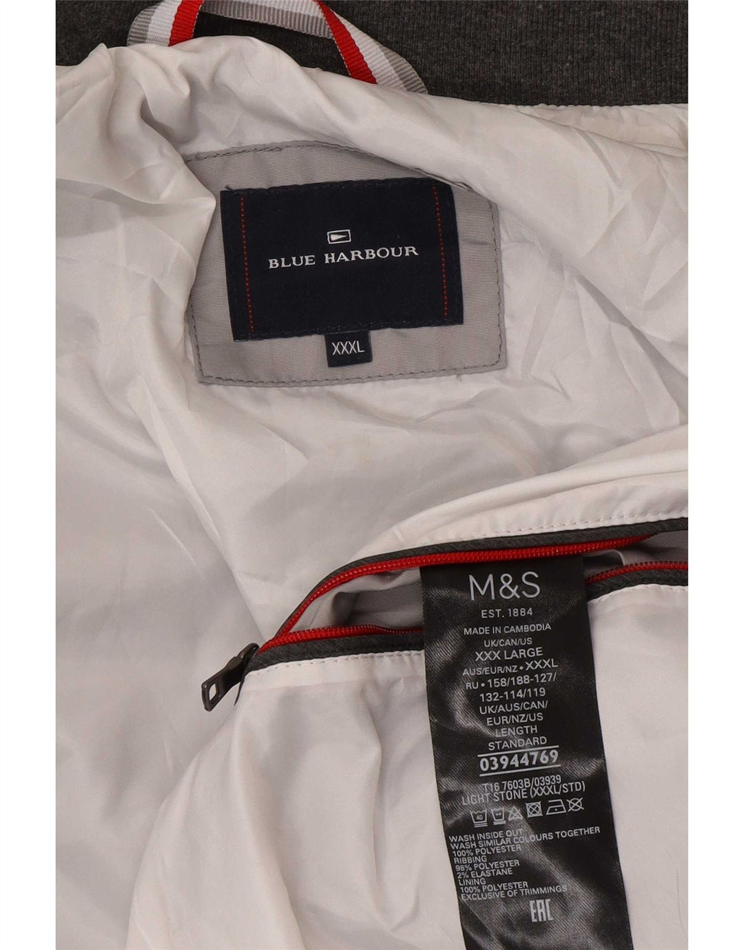 Jaqueta bomber masculina Blue Harbor da Marks & Spencer 3XL poliéster cinza