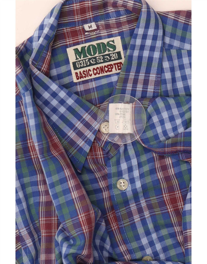 Camisa masculina vintage poliéster xadrez azul médio