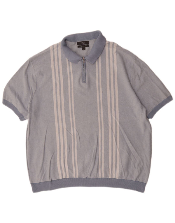 Camisa polo masculina Marks & Spencer 2XL algodão listrado azul