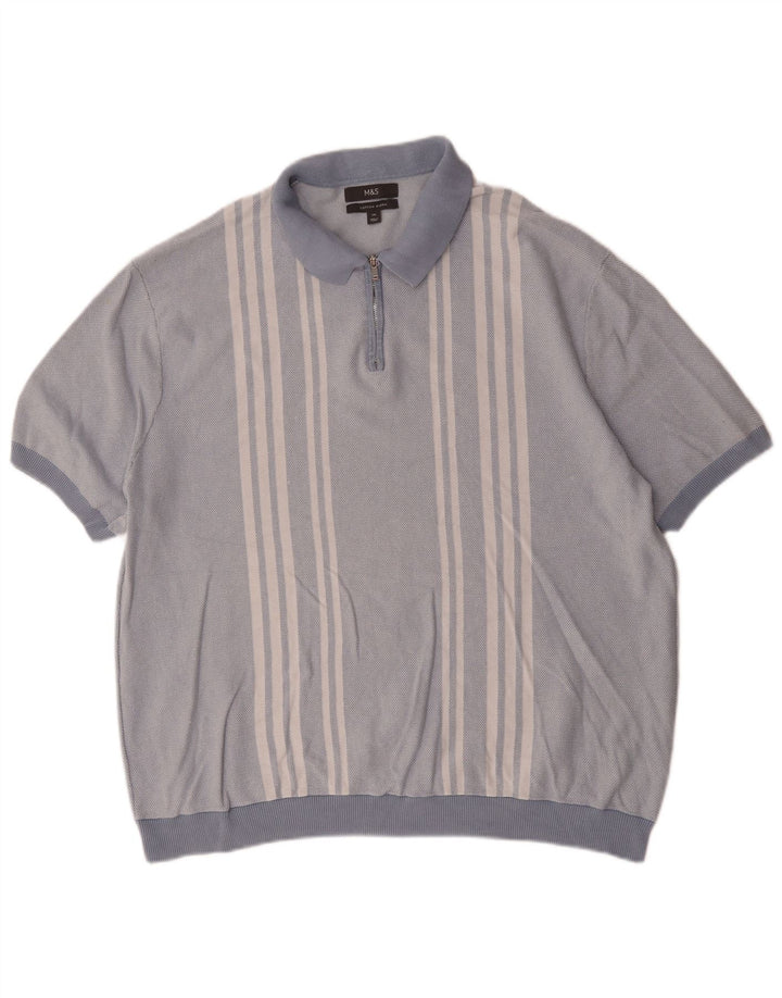 Camisa polo masculina Marks & Spencer 2XL algodão listrado azul