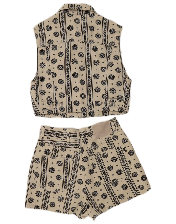 Swish Conjunto feminino jeans de 2 peças Reino Unido 12 médio W26 algodão paisley branco