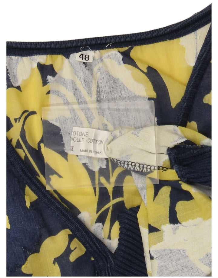 Blusa feminina vintage top IT 48 XL azul marinho algodão floral