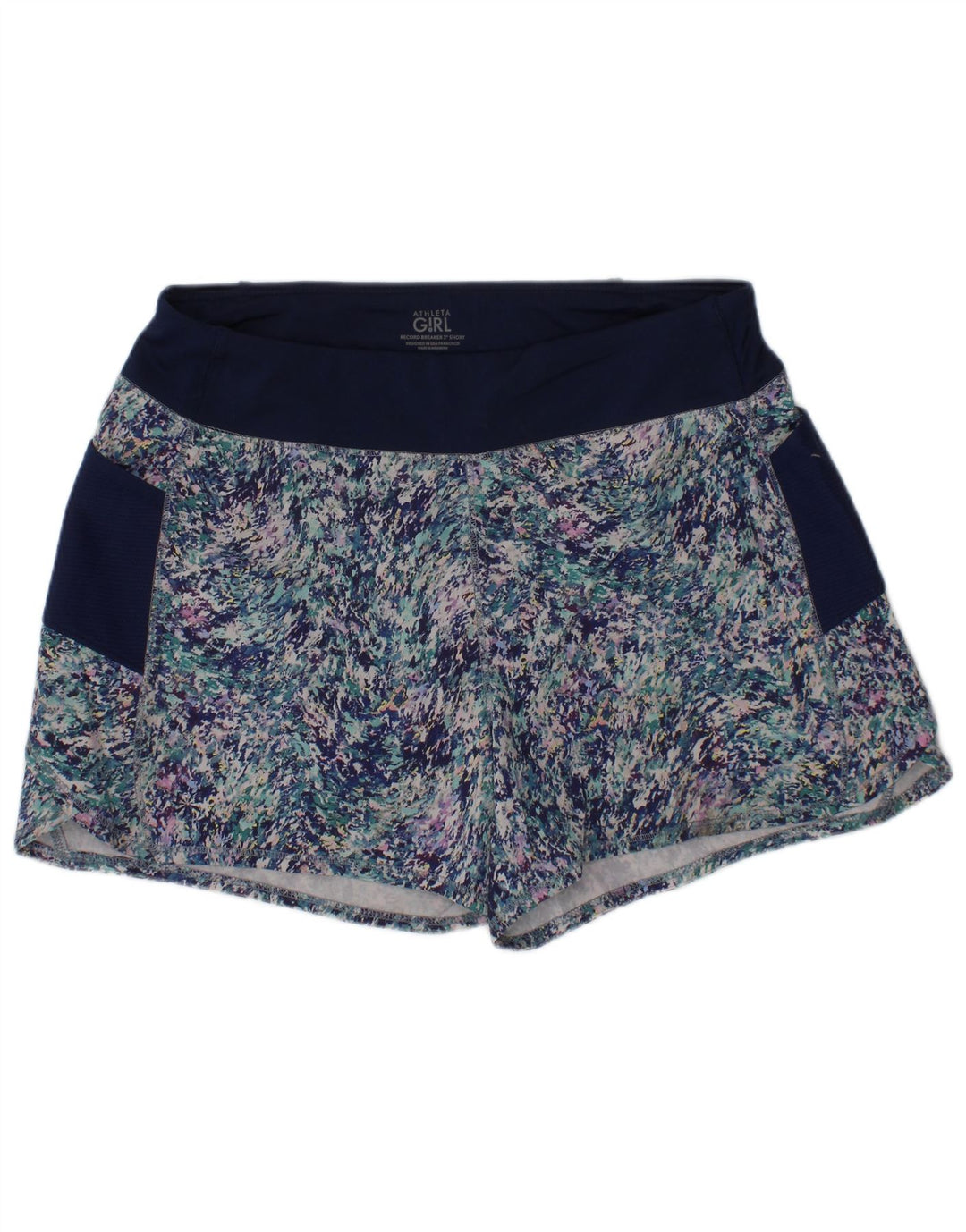 Shorts esportivos com padrão abstrato feminino Athleta 11-12 anos grande azul marinho