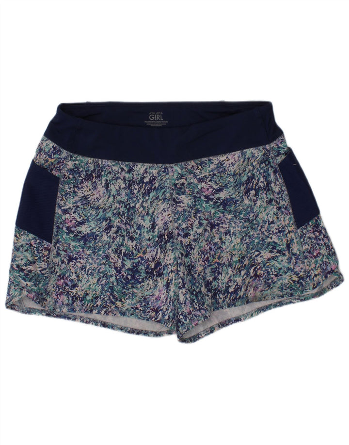 Shorts esportivos com padrão abstrato feminino Athleta 11-12 anos grande azul marinho