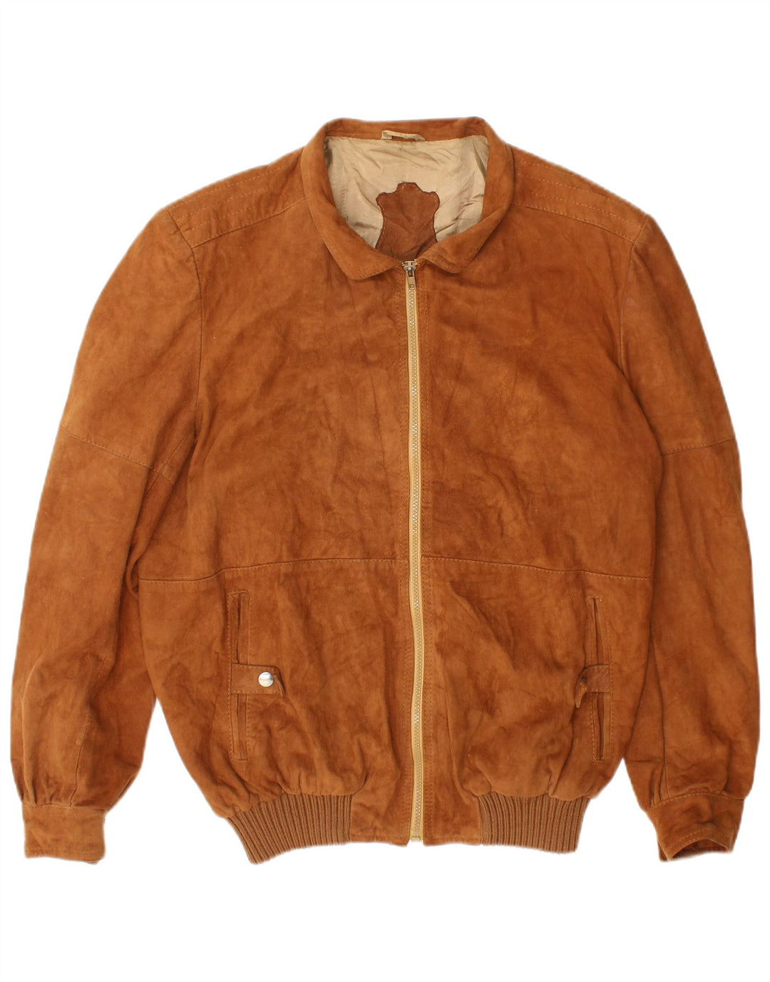 Jaqueta bomber masculina vintage de camurça Reino Unido 40 couro bege grande