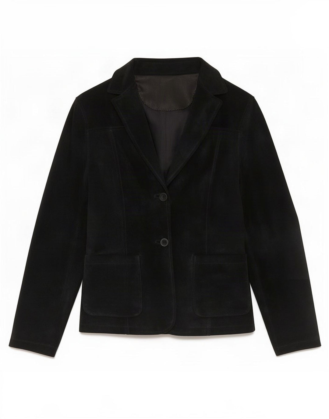 Jaqueta blazer feminina vintage de camurça com 2 botões Reino Unido 10 couro preto pequeno
