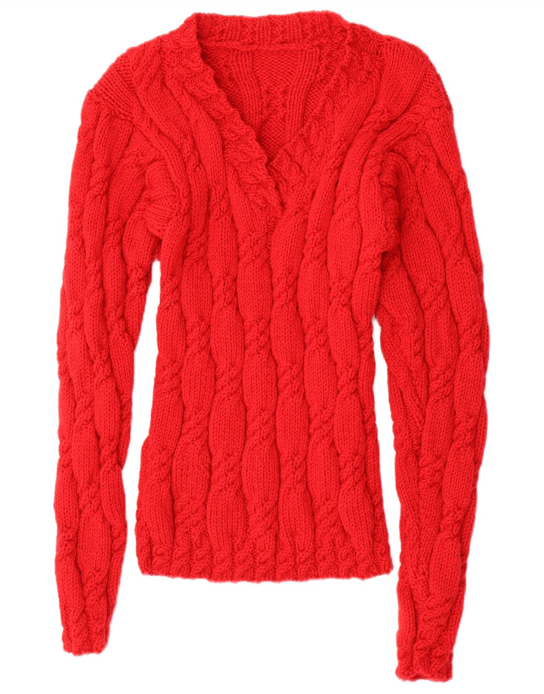 Suéter feminino VINTAGE com decote em V UK 14 vermelho médio