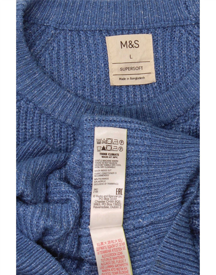 Suéter masculino Marks & Spencer com gola redonda, grande poliamida manchada de azul