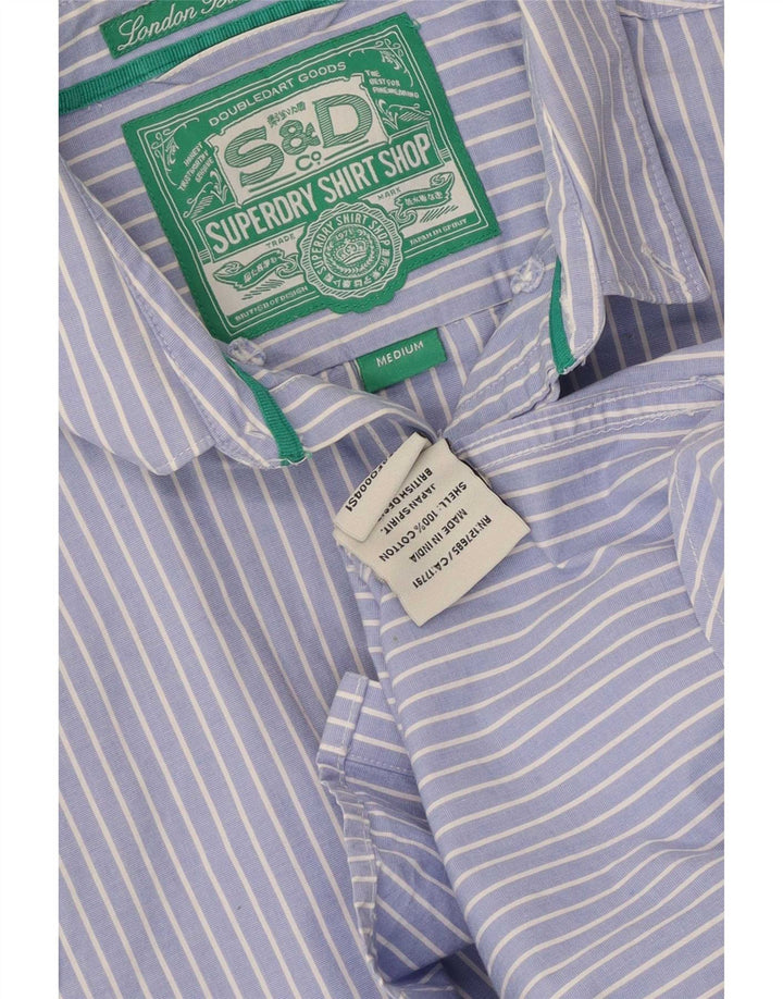 Camisa masculina Superdry algodão risca de giz azul médio