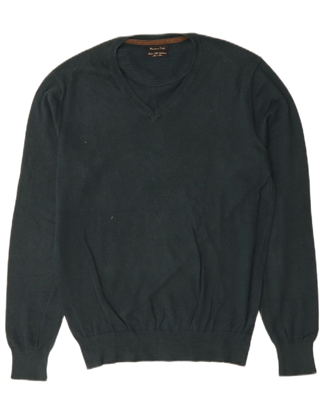 Suéter masculino Massimo Dutti com decote em V pequeno algodão verde