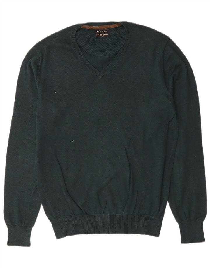 Suéter masculino Massimo Dutti com decote em V pequeno algodão verde