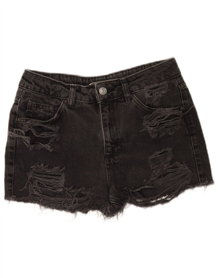 Shorts jeans feminino Topshop W26 pequeno algodão preto