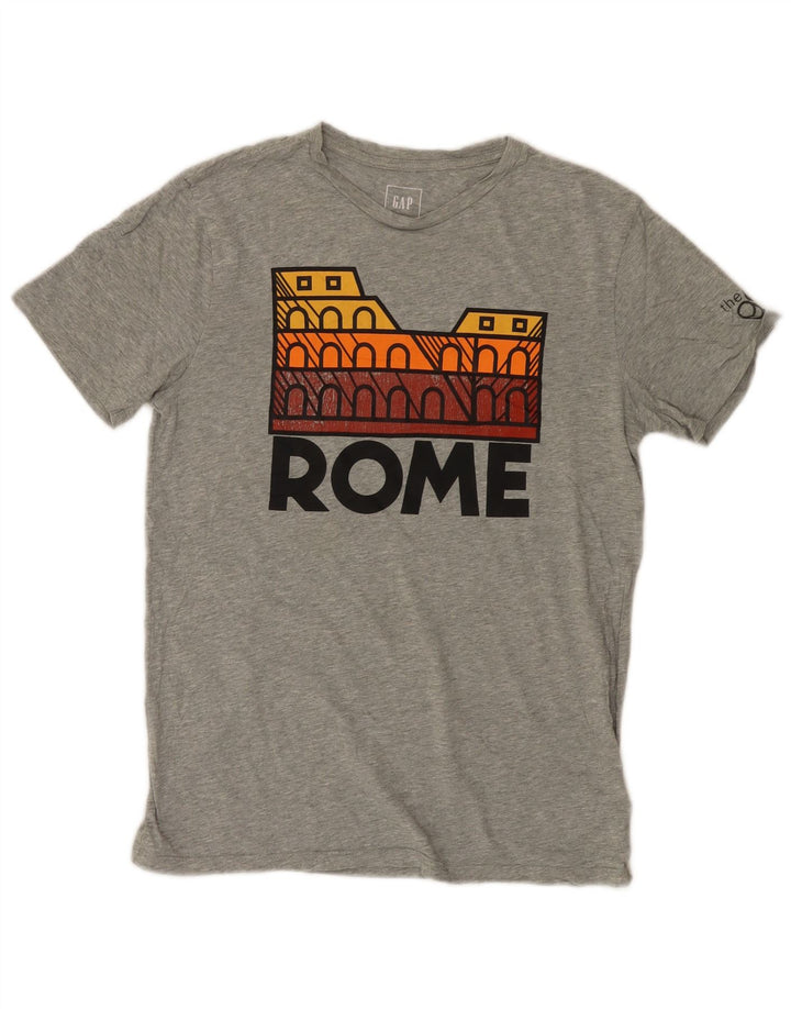 Camiseta masculina Gap Rome com estampa gráfica pequena de algodão cinza manchado