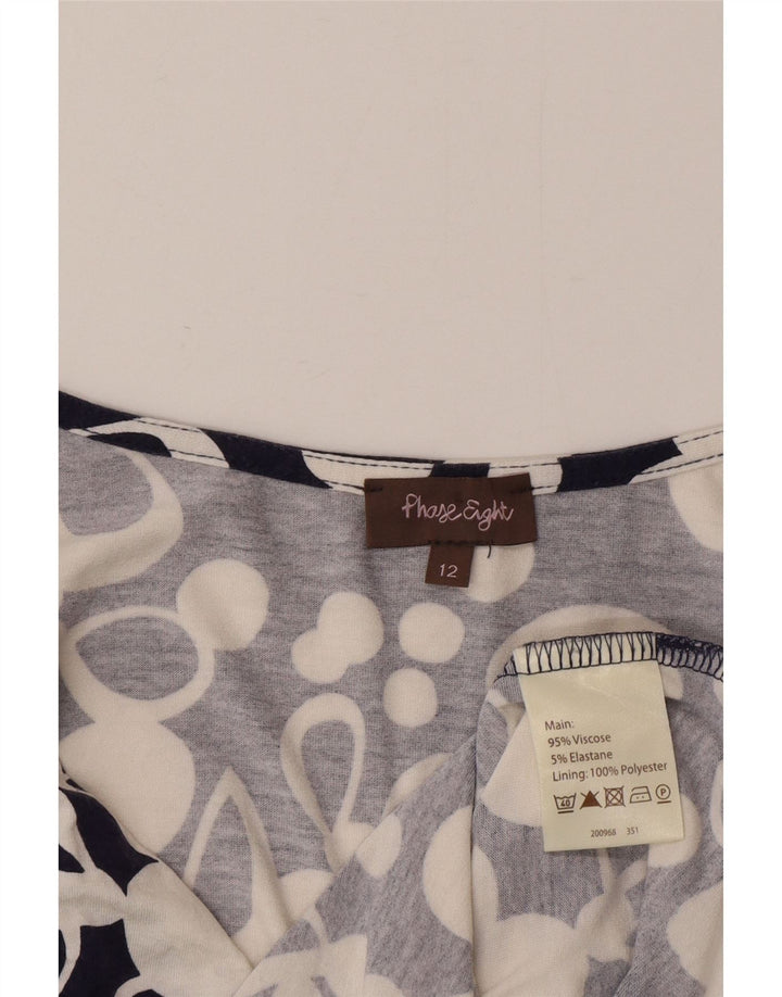 Vestido feminino com bainha com padrão abstrato Fase Eight Reino Unido 12 médio azul marinho