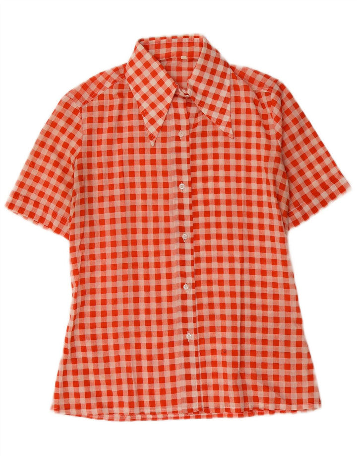 Camisa feminina vintage de manga curta UE 40 médio vermelho guingão
