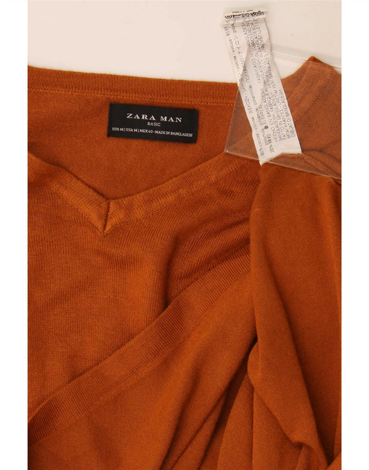 Zara Suéter masculino com decote em V, viscose laranja médio