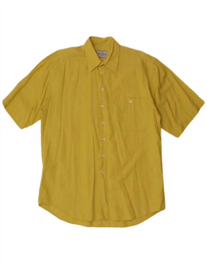 Camisa masculina vintage de manga curta grande amarela