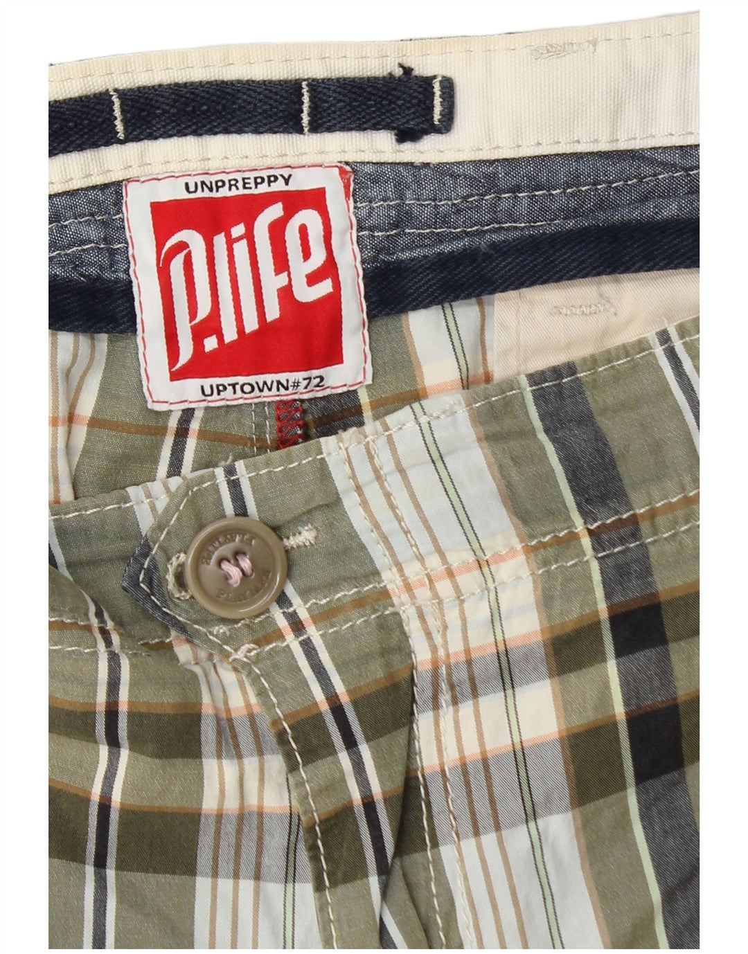 Playlife Mens Chino Shorts W36 Grande Xadrez Cáqui