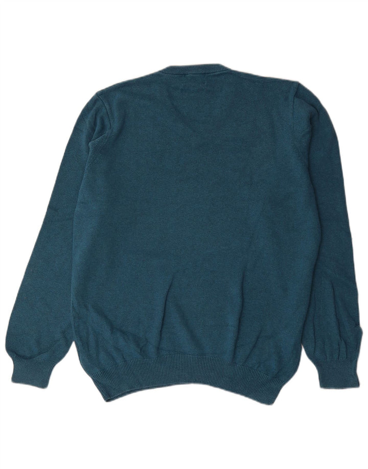 Suéter masculino Marks & Spencer com decote em V grande algodão azul