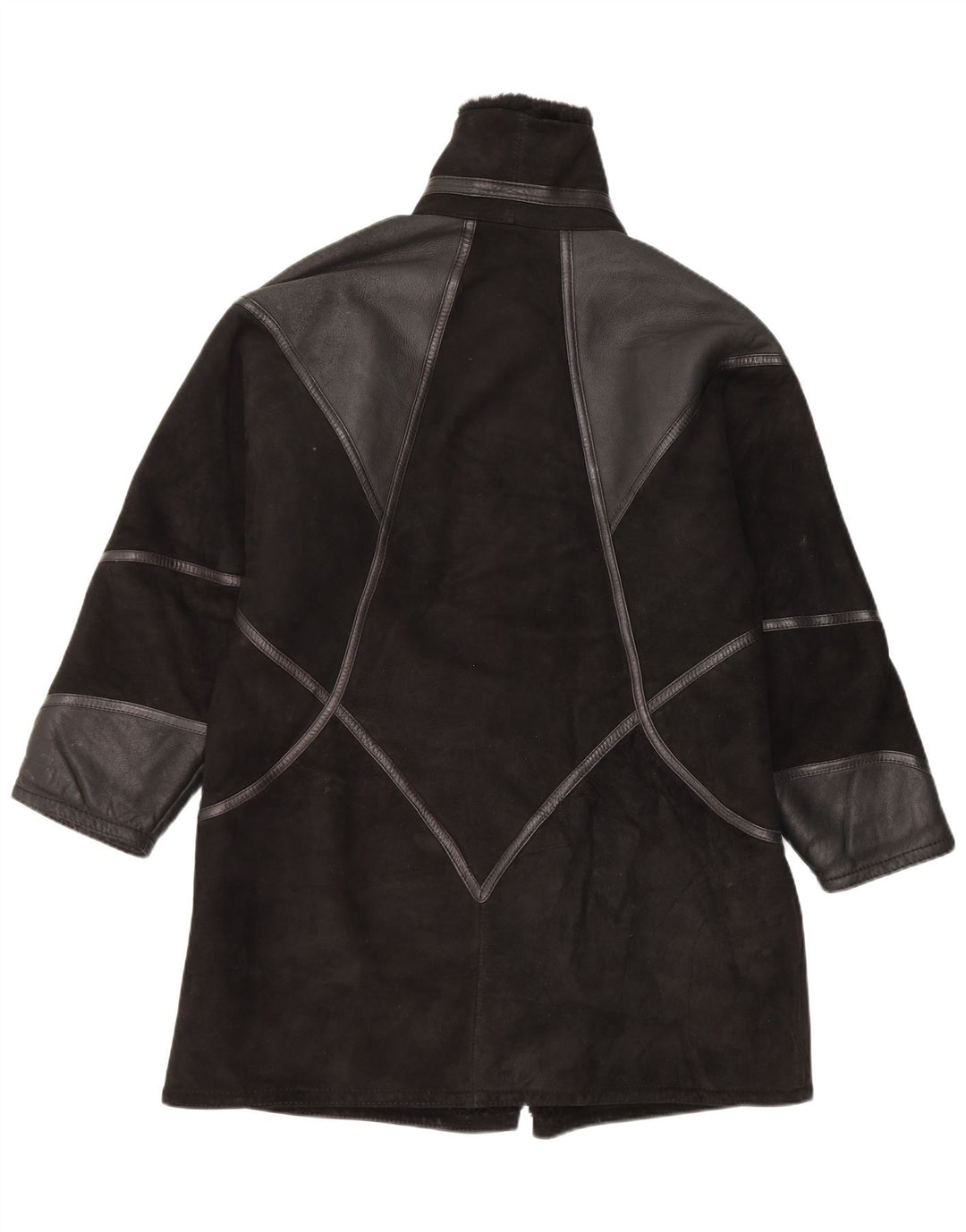 Casaco feminino vintage de shearling IT 44 médio preto patchwork shearling