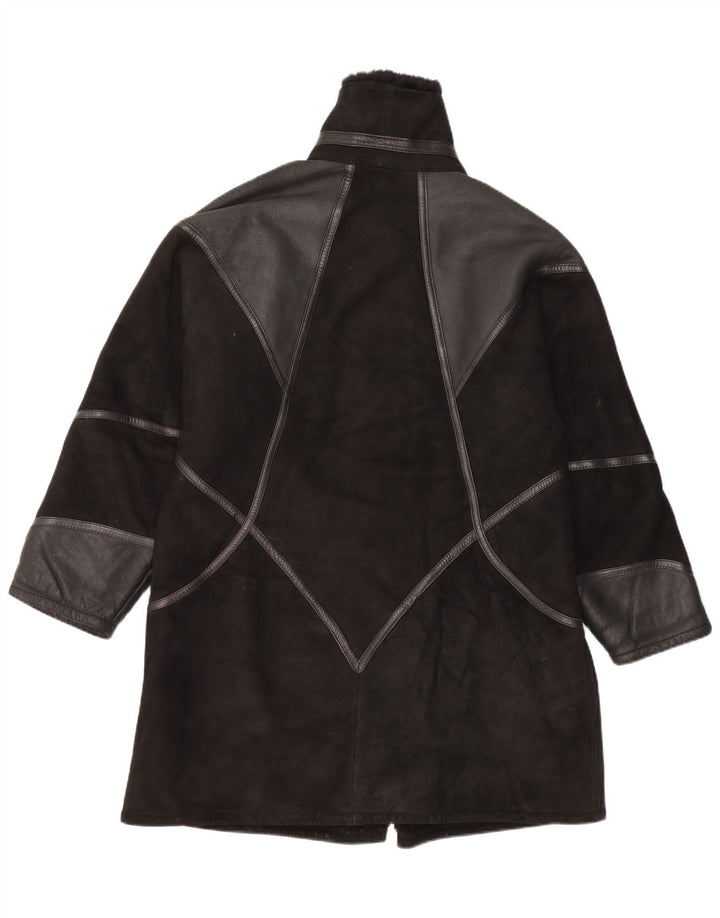 Casaco feminino vintage de shearling IT 44 médio preto patchwork shearling