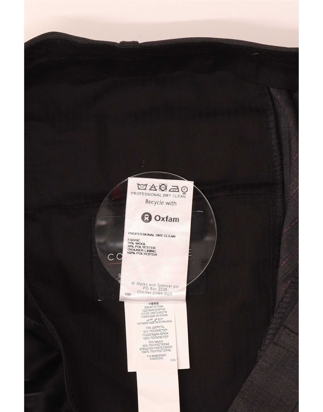 Calça masculina de terno reto Marks & Spencer W40 L33 lã cinza