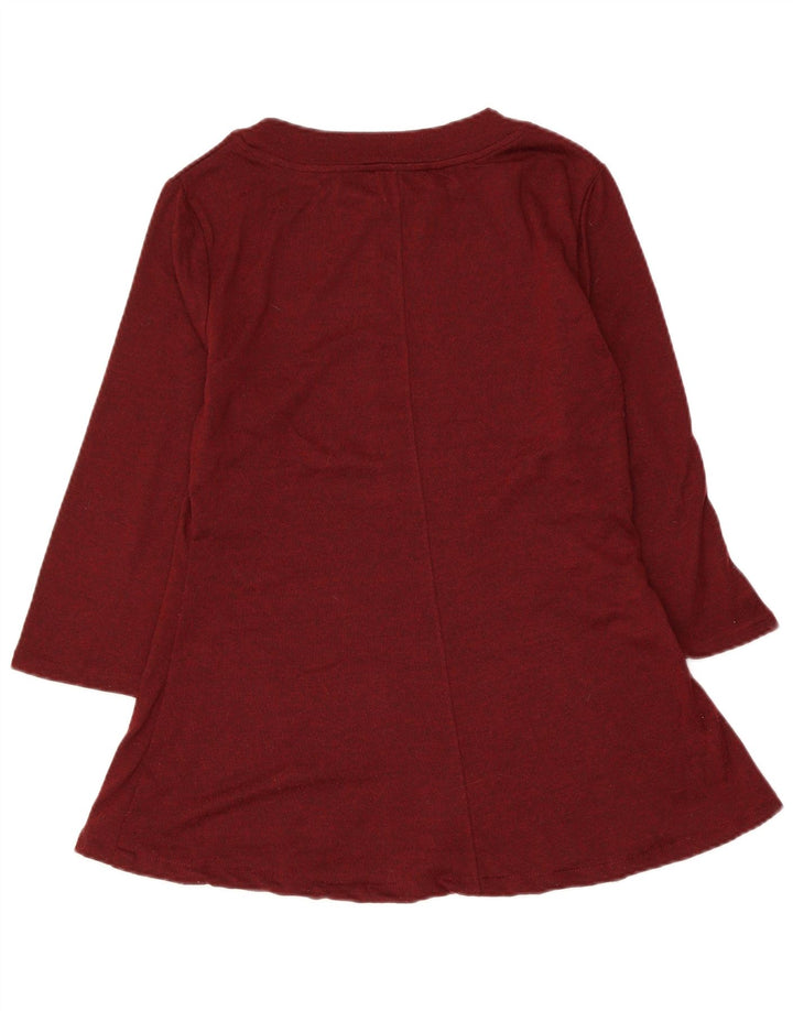 Blusa feminina MARKS & SPENCER manga 3/4 Reino Unido 12 médio Borgonha manchada