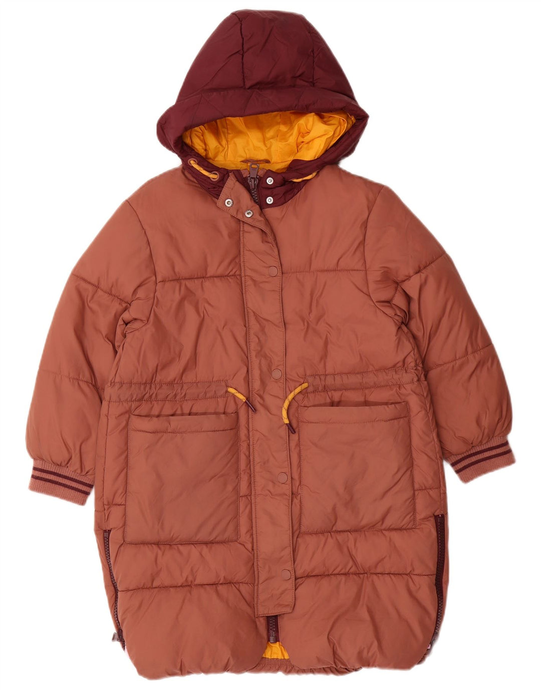 Zara Jaqueta acolchoada com capuz para meninas 8-9 anos marrom Colourblock poliamida