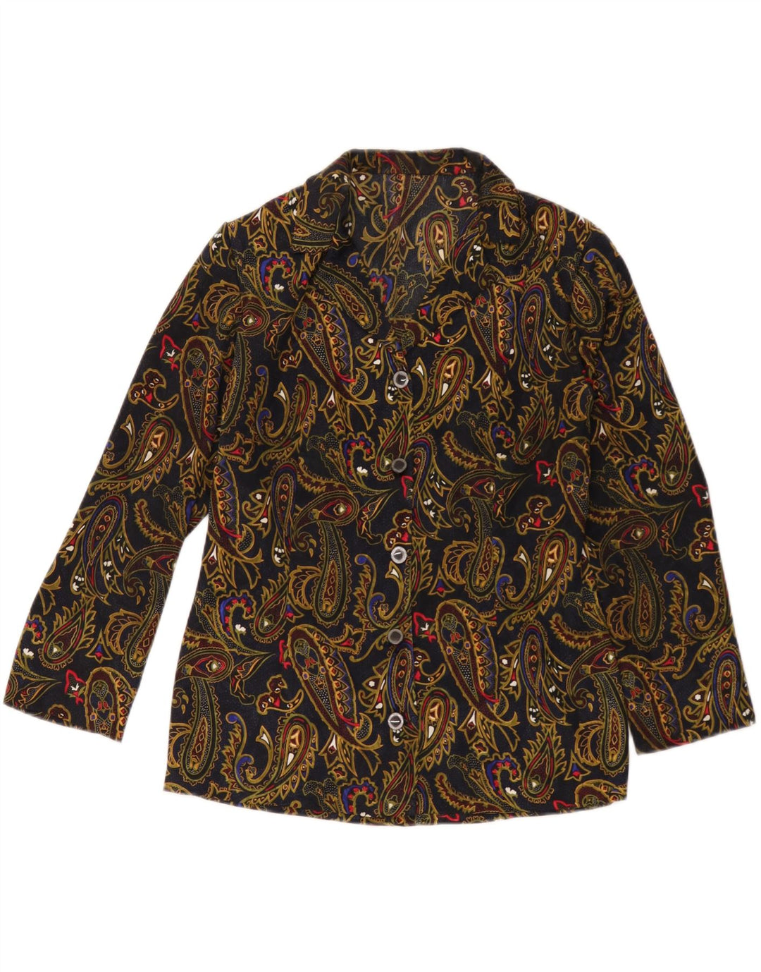 Jaqueta blazer vintage feminina com 5 botões Reino Unido 12 médio azul marinho Paisley