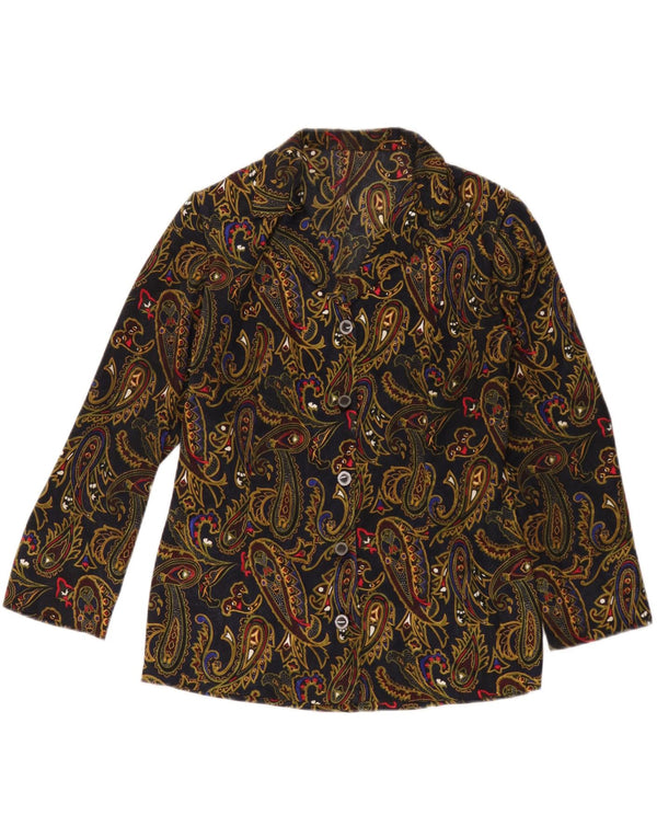 Jaqueta blazer vintage feminina com 5 botões Reino Unido 12 médio azul marinho Paisley