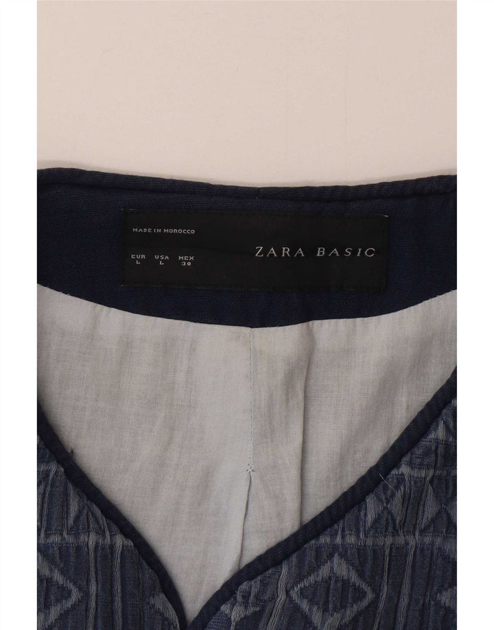 Sobretudo aberto feminino Zara Reino Unido 16 grande algodão geométrico azul marinho