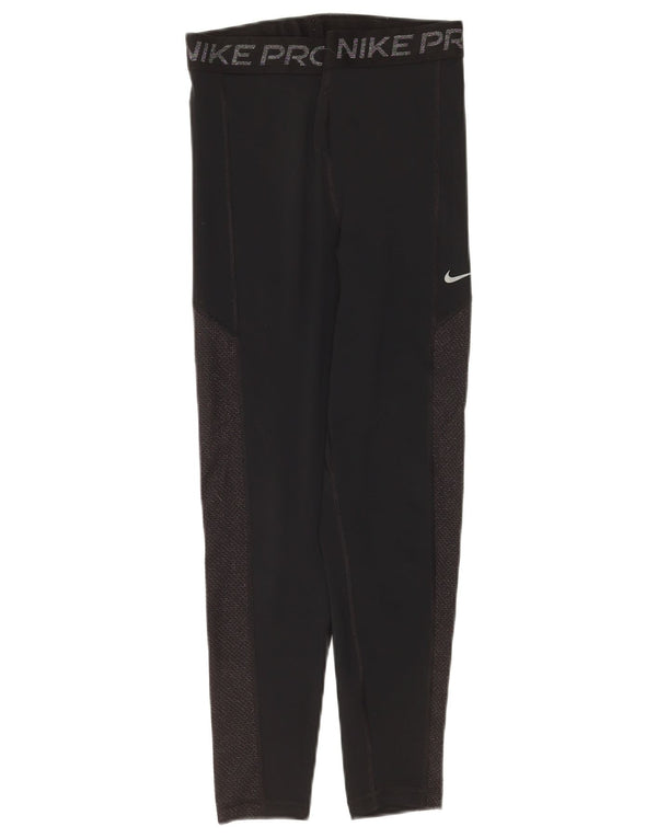 Nike Womens Dri Fit Graphic Leggings UK 10 Small Black Colourblock Nylon