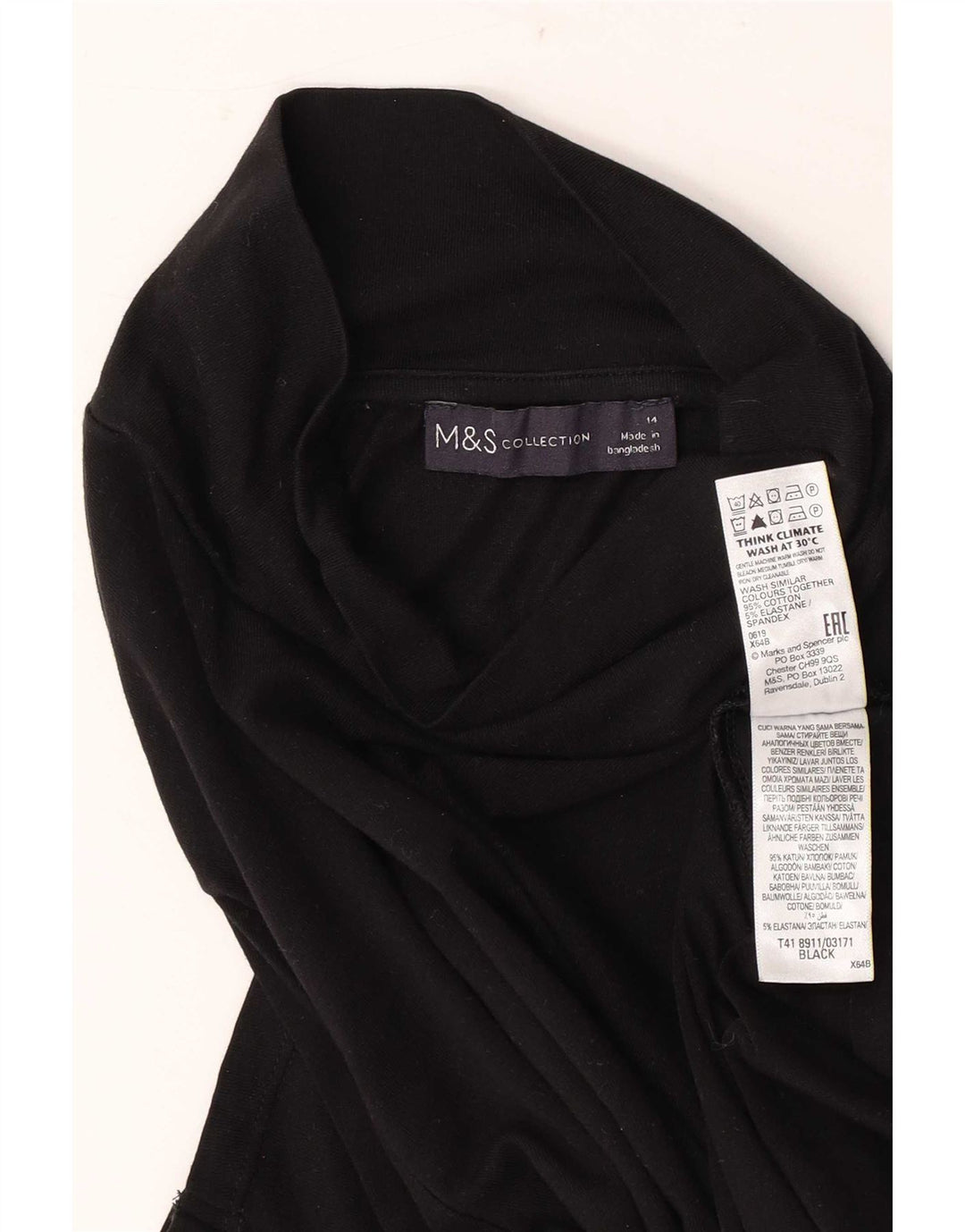 Top feminino Marks & Spencer manga comprida Reino Unido 14 algodão preto médio