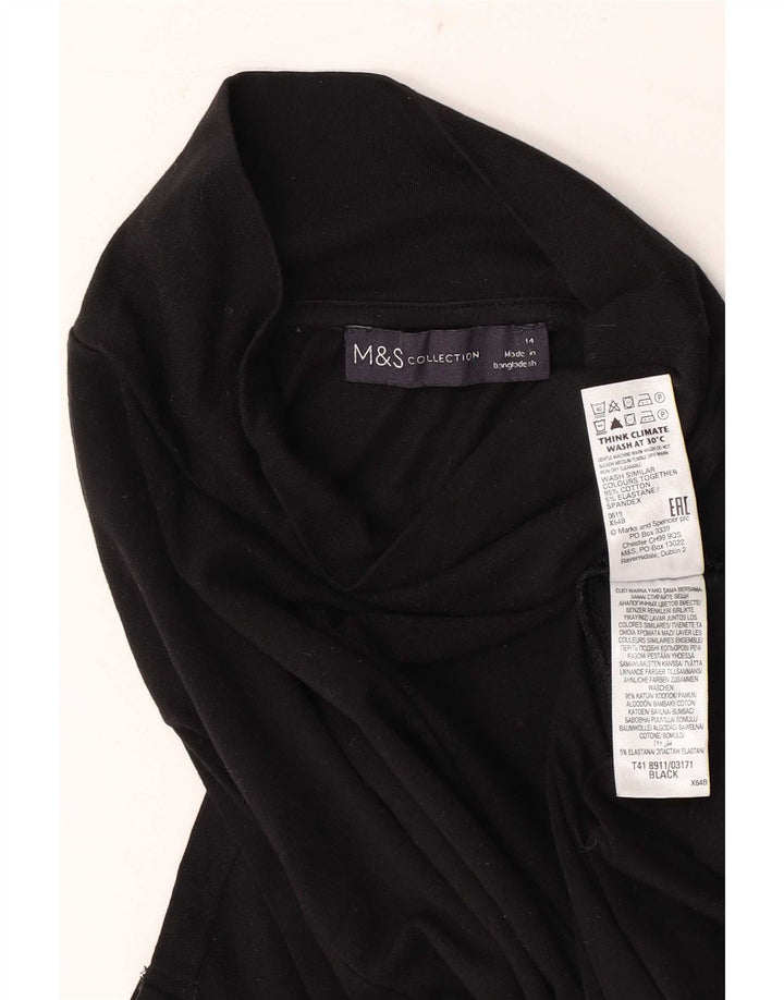 Top feminino Marks & Spencer manga comprida Reino Unido 14 algodão preto médio