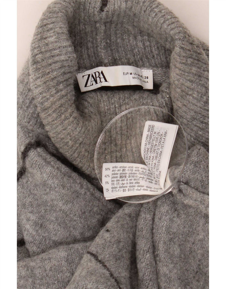 Zara Suéter feminino oversized com gola redonda Reino Unido 14 cinza médio acrílico