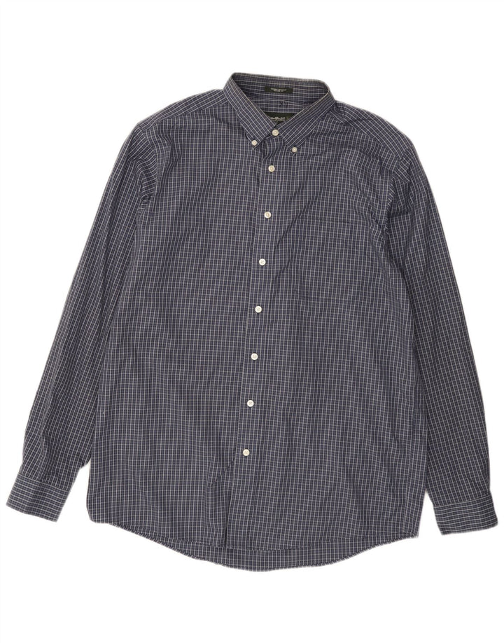EDDIE BAUER Camisa masculina alta e relaxada, grande, azul marinho, xadrez, algodão