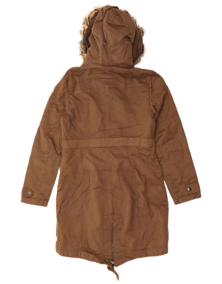 CALVIN KLEIN JEANS Jaqueta Parka Feminina Oversized com Capuz Reino Unido 10 Pequena Marrom