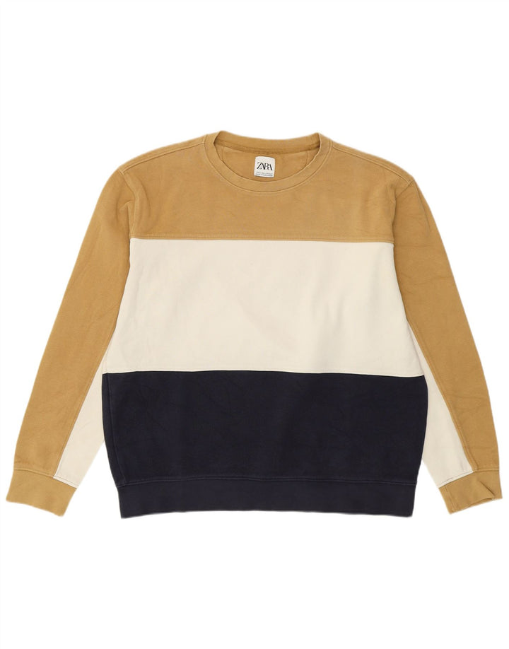 Zara moletom masculino jumper grande bege colorblock algodão